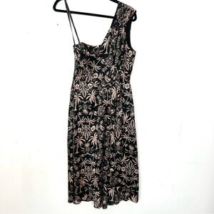 Laundry By Shelli Segal Satin One Shoulder Dress Tropical Print Black 4 Small